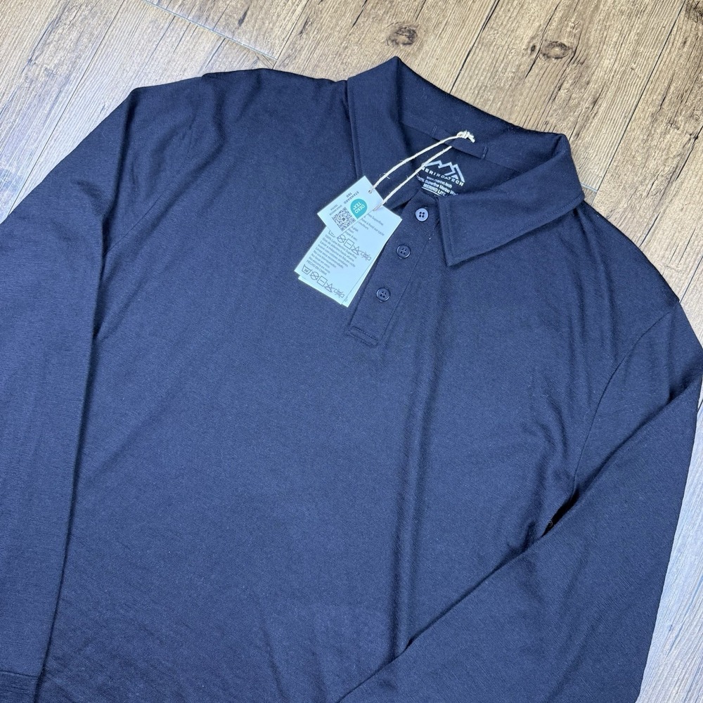 Merino Tech Base Layer Polo Shirt Mens L Black 165 Lightweight Merino Lite NWT